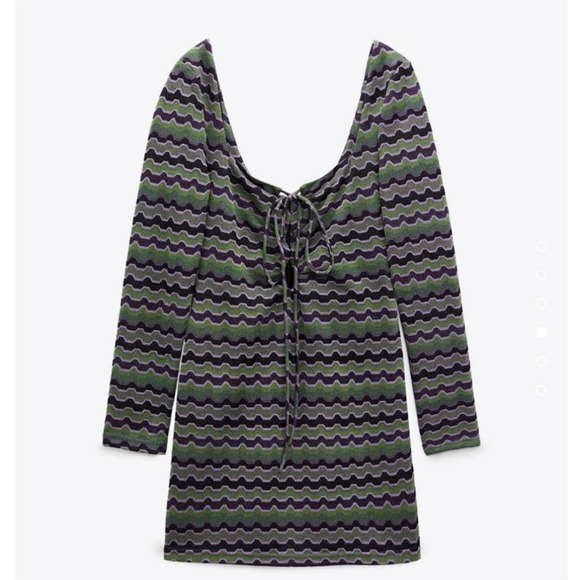 NWT Zara Green Purple Metallic Geo Striped 90s Cutout Mini Dress Size Small - Picture 2 of 14